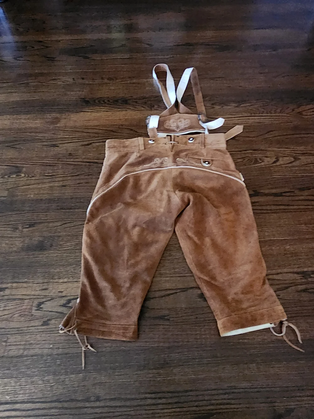Men's Brown Suede Lederhosen-Style Pants with Embroidered Details